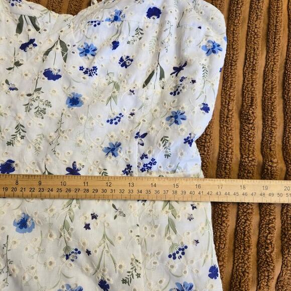 Chelsea 28 White Floral Embroidery Eyelet Babydoll Sundress L Cottage Romantic - Picture 10 of 11